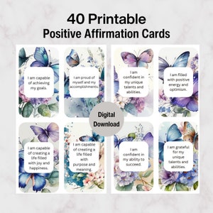 40 Positive Affirmation Cards Digital Download Affirmation Card Deck Printable Cards Affirmation Self-Care Growth Vision Board Cards