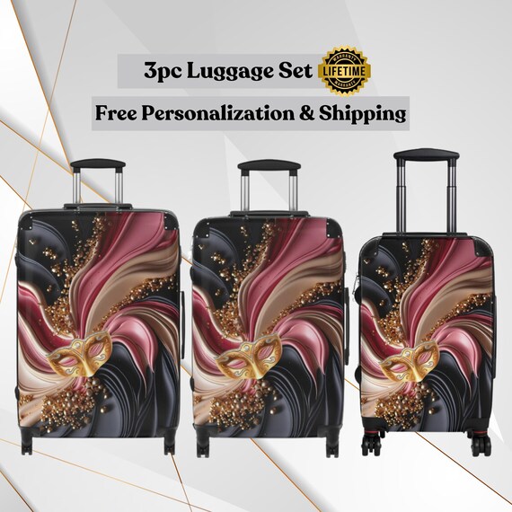Elegant Luggage 3pc Set Rolling Hardshell Suitcases Pink Black Suit Case 3pc Travel Set Luggage Set Art Lover Gift Chic Travel Vacation Set Etsy