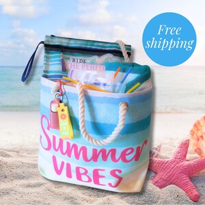 Übergroße Strandtasche Seil Griffe Pool Tasche Sommer 8PC Beach Pool Set Perfektes Geschenk Sommer Vibes Design Urlaubstasche für Frauen Geschenk für sie