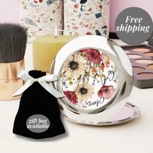 Espejo floral personalizado, regalo para ella, espejo compacto personalizado, bolsa de cosméticos, regalo para mamá, espejo de maquillaje, accesorios para cartera de mujer, regalo compacto