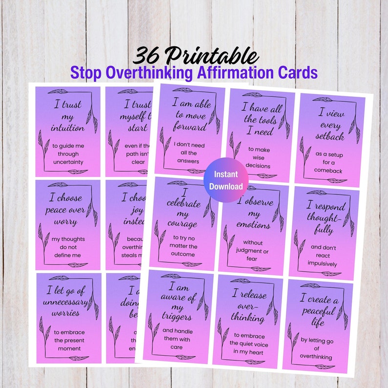 Overthinking Card 36 Stop Overthinking Affirmation Cards Instant Download Card Deck Stop ...