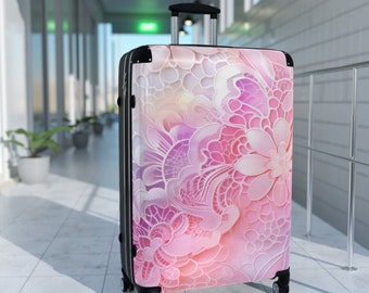Pastel Petals & Lace Luggage Set, Hard-Shell 3-Piece Rolling Luggage, Chic Carry-On/Checked Bag Telescopic Handle, 360º Wheels/Safety Lock