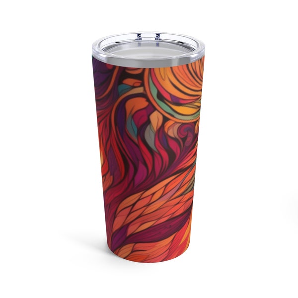 Red Zentangle Stainless Steel 20oz Travel Tumbler, Double Wall for Hot Cold Drinks, Unisex Gift Birthday Congrats, Plastic See Through Lid