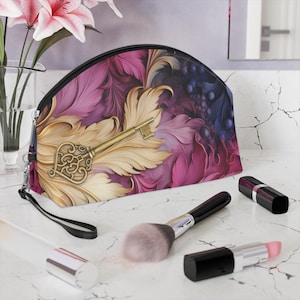 Impresionante neceser de maquillaje, organizador de artículos esenciales de viaje, bonito neceser de regalo para ella, neceser de piel vegana, neceser de viaje para maquillaje