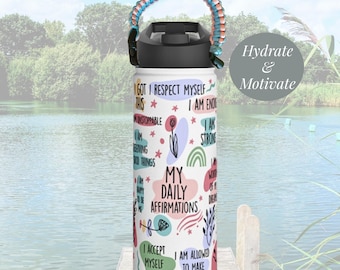 Affirmation Water Bottle Hydration Tracker Birthday Gift Hydration Stainless Steel Water Bottle Paracord Handle Daily Affirmations Bottle