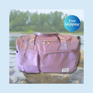 Bolsa de viaje de lona, bolso de mano para mujer, bolso grande para pasar la noche, conjunto de viaje para ella, correas ajustables, compartimento para zapatos, dos bolsillos, pulsera de regalo