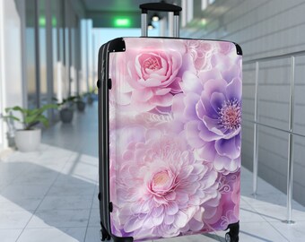 Set di valigie Graceful Pastel Blooms, bagaglio a mano in 3 pezzi con guscio rigido, maniglia telescopica per borsa da stiva/a mano chic, ruote girevoli a 360°/blocco di sicurezza