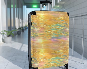 Shimmers of Sunrise - Bagages rigides élégants, design holographique unique, bagages à main/bagages enregistrés, 3 tailles/roulettes à 360º/poignée réglable/cadenas