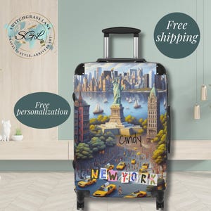 NYC Suitcase Personalized Hardshell Cute Carryon Luggage Travelers Gifts Rolling Matching Set Suit Case New York Custom Design Vacation Gift