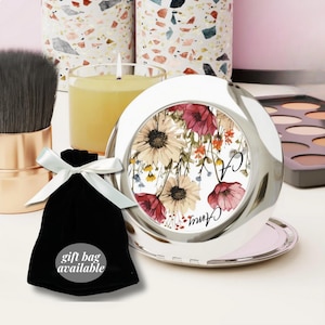 Personalized Floral Mirror Gift For Her Custom Compact Mirror Cosmetic Bag Gift For Mom Makeup Mirror Women Purse Accessories Gift Compact