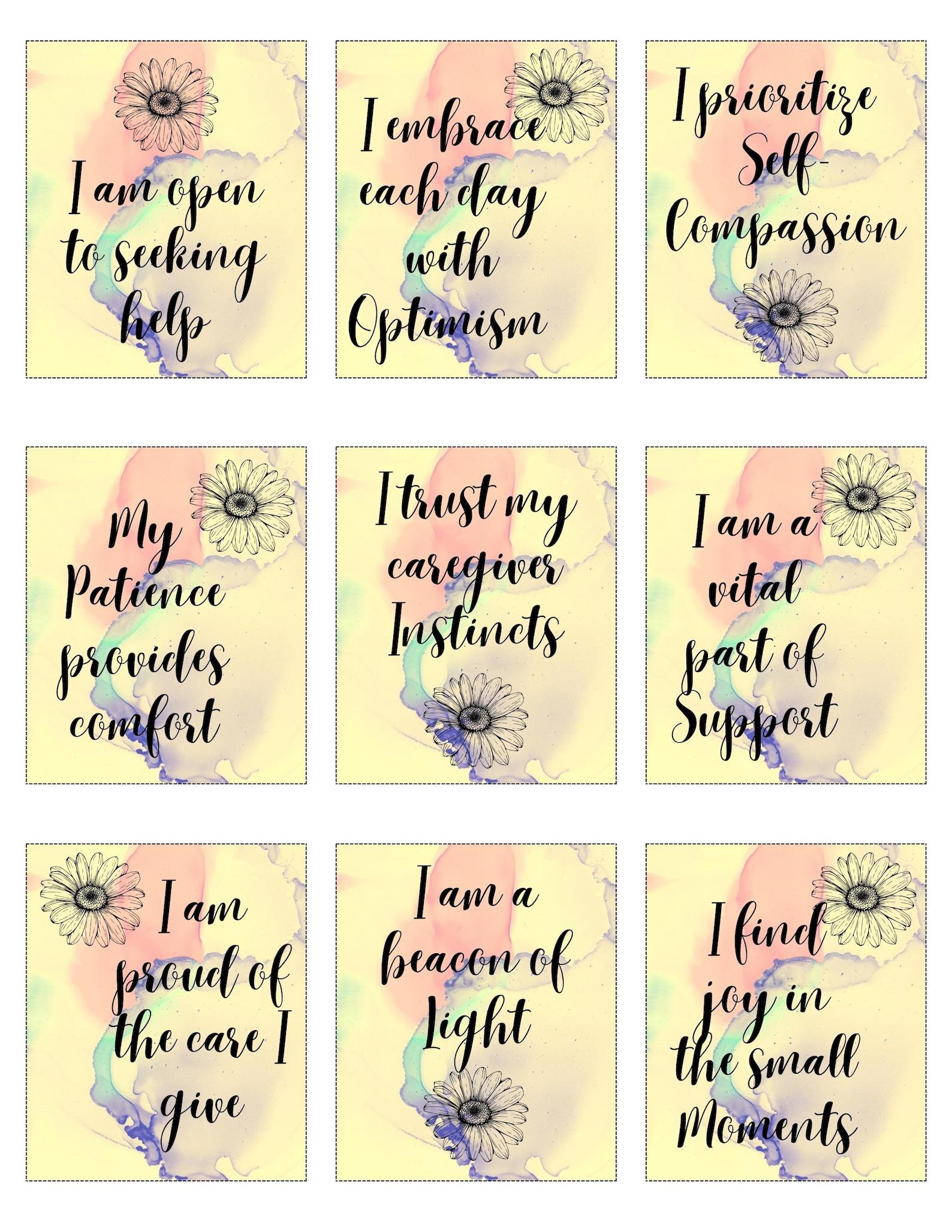 Caregiver Affirmation Cards, Digital Download, Positive Affirmations ...