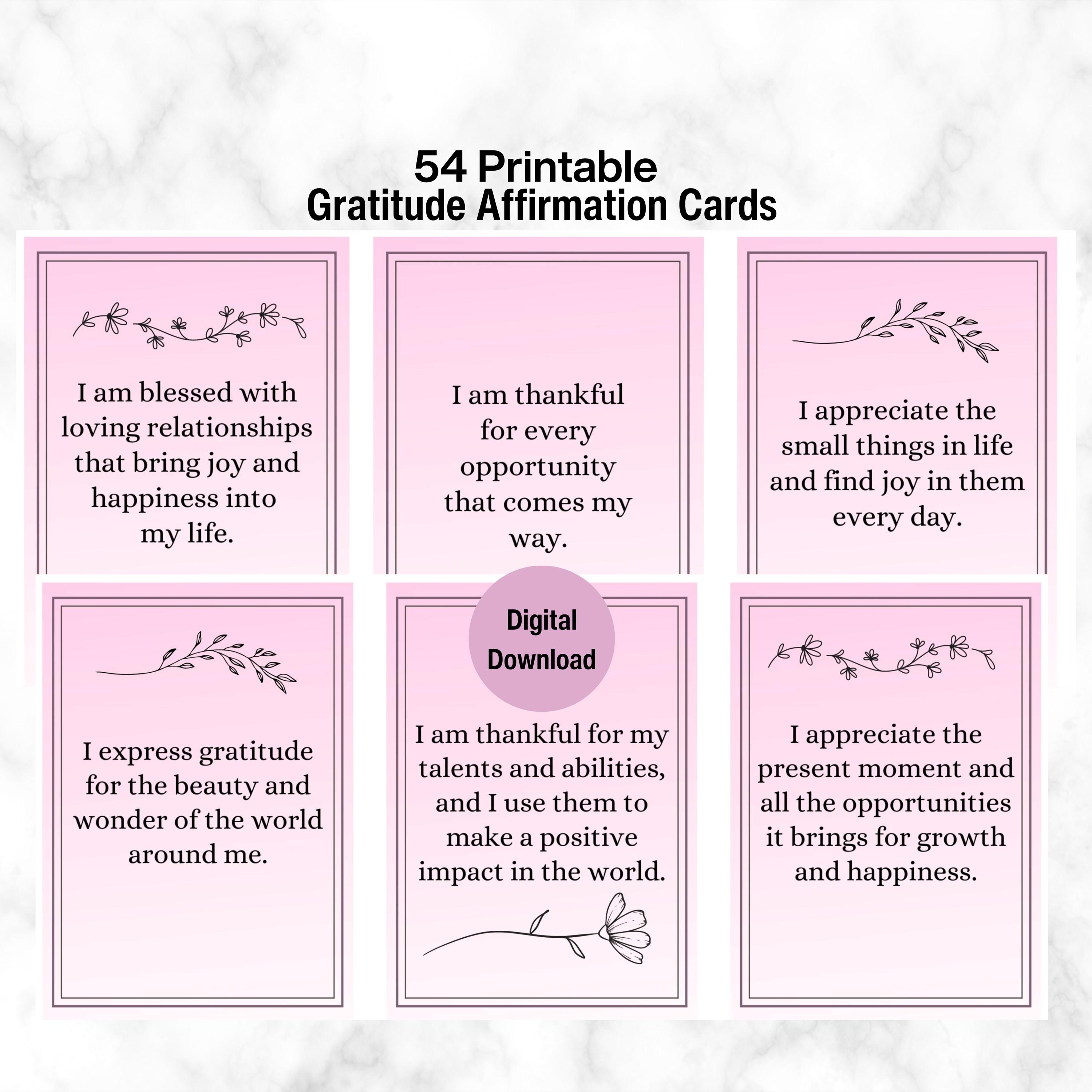 54 Gratitude Affirmation Cards Digital Download Affirmation Card Deck Printable Cards Affirmation Gratitude Growth Vision Board Cards