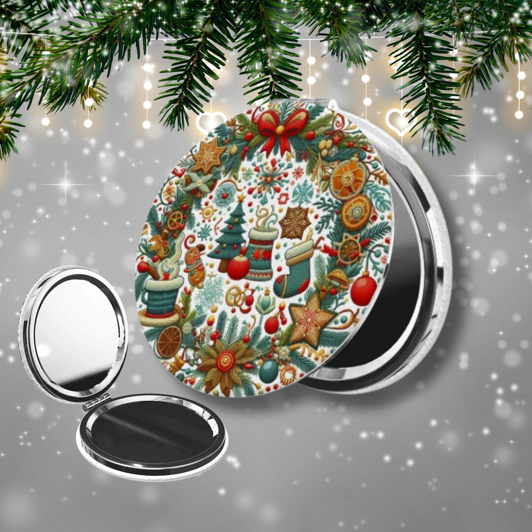 Personalized Christmas Compact Mirror Stocking Stuffer Gift Embroidery ...