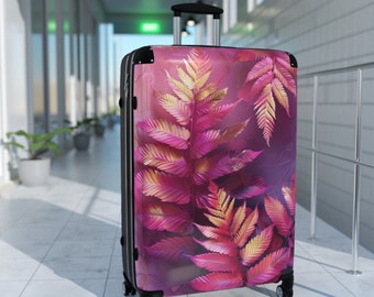 Ensemble de bagages magnifiques avec des feuilles de fougères, 3 tailles de bagages à roulettes, bagages à main chics/sacs à main, poignée télescopique/roues à 360º/verrou de sécurité