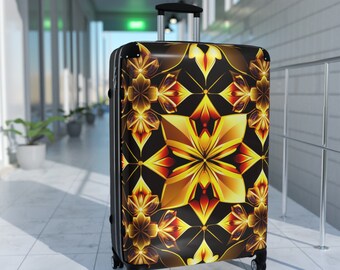 Flaming Gold Hard-Shell Luggage Set, 3 Sizes Rolling Luggage, Chic Carry-On/Checked Bags With Telescopic Handle, 360º Wheels/Safety Lock