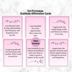 54 Gratitude Affirmation Cards Digital Download Affirmation Card Deck Printable Cards Affirmation Gratitude Growth Vision Board Cards