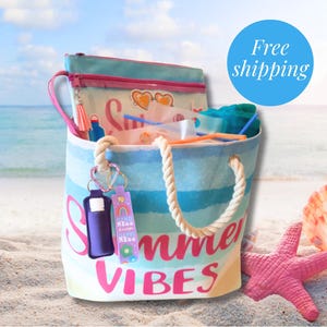 Übergroße Strandtasche Seil Griffe Pool Tasche Sommer 8PC Beach Pool Set Perfektes Geschenk Sommer Vibes Design Urlaubstasche für Frauen Geschenk für sie