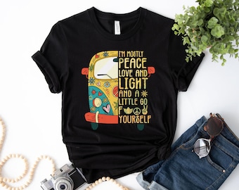 Boho Car I'm Mostly Peace Love And Light Hippie T-Shirt, Peace Shirt, Graphic Hippie Soul Shirt, Hippie Style Gift Shirt, Novelty Shirt
