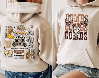 Combs Bullhead tröja och hoodie, Luke Combs-fan, tvåsidig, countrymusiktröja, Luke Combs världsturné 2022, Cowboy Combs, cowgirl-tröja