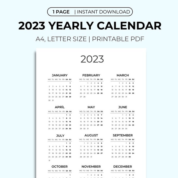 One Page One Year Calendar Etsy