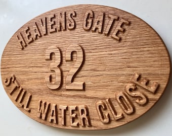 Oak Handmade Ovel House Number Sign Engraved Carved Outdoor Name Plaque