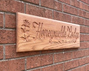 Oak Handmade House Number Sign Engraved Carved Outdoor Name Plaque