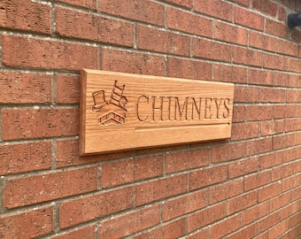 Oak Handmade House Number Sign Engraved  Carved Outdoor Name Plaque