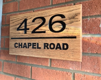 Oak Handmade House Number Sign Engraved Carved Outdoor Name Plaque