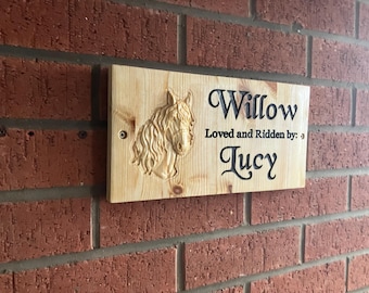 Custom Carved Horse Name Sign | Handmade Pine Stable Plaque
