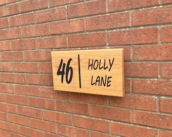 Oak Handmade House Number Sign Engraved Carved Outdoor Name Plaque