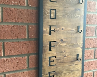 Rustic Coffee Cup Hanging Wall Rack-CNC Engraved /Gift /Farmhouse/ Handmade