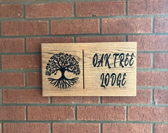 Oak Handmade House Number Sign Engraved Carved Outdoor Name Plaque