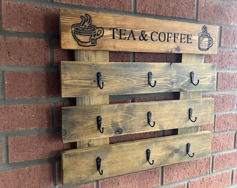Rustic Coffee Cup Hanging Wall Rack-CNC Engraved /Gift /Farmhouse/ Handmade