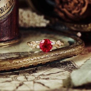 Ruby Ring, Unique Engagement Ring, Gorgeous Ring, Round Ruby Ring, Ruby Jewelry, Beautiful Ring, Red Ruby Ring Promise, Gifts for Her,