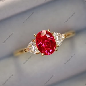 Ovalslipad förlovningsring med röd spinell, 925 sterlingsilver, klassisk stil, present till henne