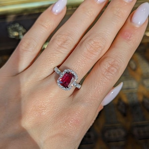 Pegon Blood Red Ruby Rectangle Ring, Stone Ring, Engagement Ring 925 Sterling Silver Bridal Ring