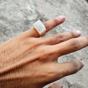 Hand-Carved Agate Ring with Stunning Cream Druzy, Men & Women Ring Agate Natural,