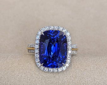 Cushion Cut Tanzanite Ring: 925 Sterling Silver Engagement Ring