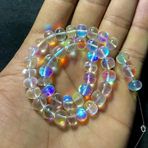 AAA+ Quality Fire Rainbow Quartz Cabochon Beads, Rondelle Quartz Beads Jewelry, Multi Fire Rainbow Quartz Beads, Hydro Quartz Smooth Beads,