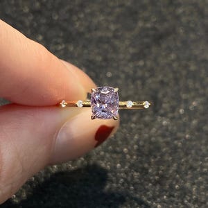 Lavender Sapphire Ring: Vintage Cushion Cut Sterling Silver Engagement