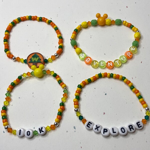 Up inspired RunDisney Springtime Surprise Adventure is Out There 10k stackable beaded bracelets, Wilderness Explorer bracelet