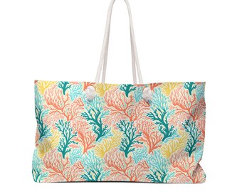 Coral Weekender Tote Bag  |  Large Beach Tote Bag  |  Travel Tote Bag