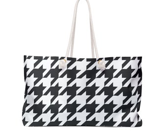 Timeless Black Houndstooth Weekender Bag  |  Oversized Everyday Tote Bag