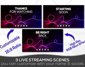 Neon Stream Scene Overlays | Twitch Stream Overlay | Kick Stream Overlays | Professional | Instant Download | Customizable
