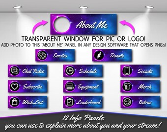 Celestial Space Themed Twitch Kick Stream Info Panels Set | Blue and Purple | Twitch Info Panels Set | Twitch Overlays | Kick Info Panels