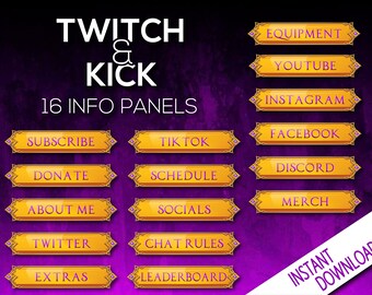 Purple Fantasy Twitch Kick Stream Info Panels Set | League of Legends Graphics | WOW Graphics | ESO Graphics | Twitch Overlay | Kick Overlay