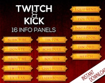 Red Fantasy Twitch Kick Stream Info Panels Set | League of Legends Graphics | WOW Graphics | ESO Graphics | Twitch Overlays | Kick Overlays