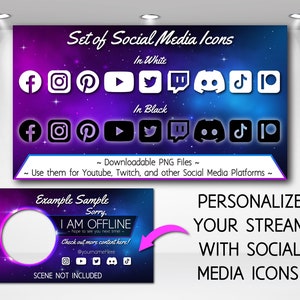 Social Media Icons for Twitch Streaming Scenes | Transparent PNG's | Twitch Streaming Overlay | Black and White | Instant Download | Digital