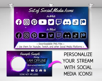 Social Media Icons for Twitch Streaming Scenes | Transparent PNG's | Twitch Streaming Overlay | Black and White | Instant Download | Digital