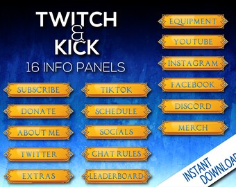 Blue Fantasy Twitch Kick Stream Info Panels Set | League of Legends Graphics | WOW Graphics | ESO Graphics | Twitch Overlays | Kick Overlays